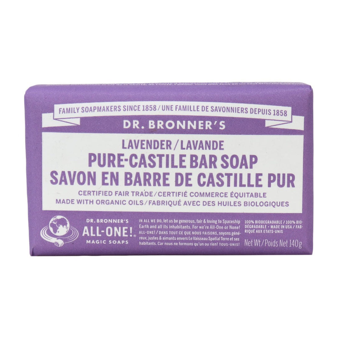 Dr Bronner's Castile Soap Bar Lavender 140g