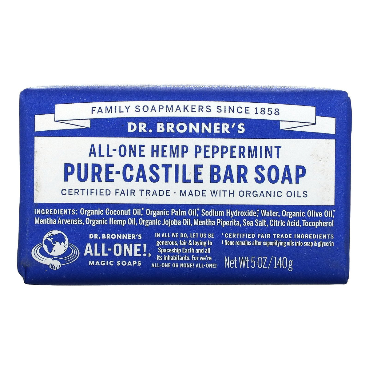 Dr Bronner's Castile Soap Bar Peppermint 140g