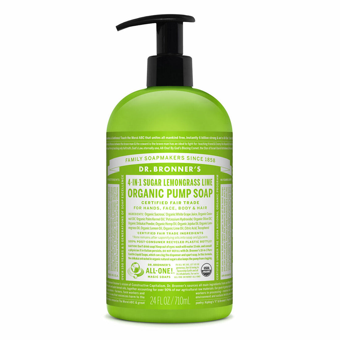 Dr Bronners Hand & Body Pump Soap Lemongrass Lime 710ml