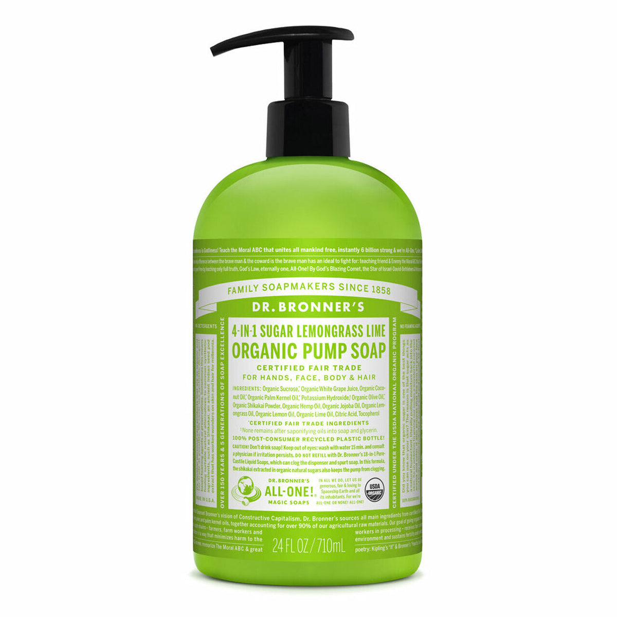 Dr Bronners Hand & Body Pump Soap Lemongrass Lime 710ml