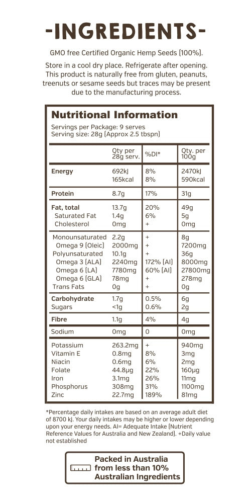Hemp Foods Australia Organic Hemp Seeds 250g