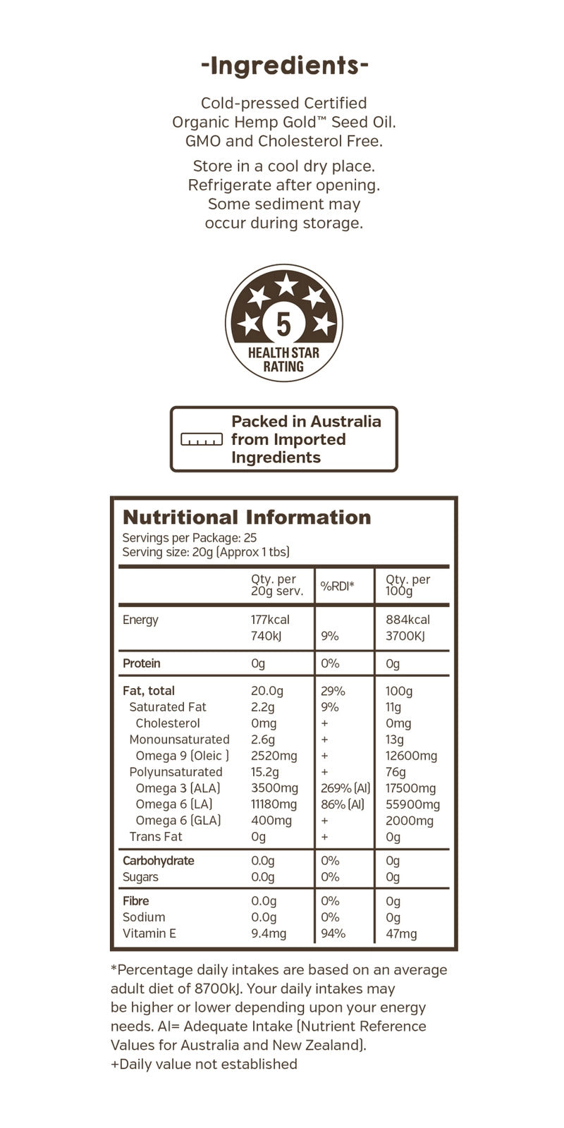 Hemp Foods Australia Hemp Seed Oil 250ml