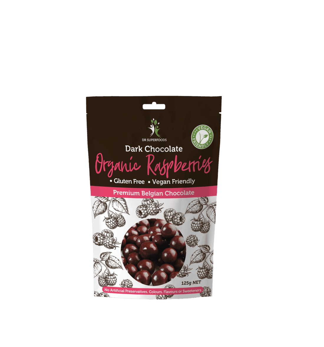 Dr Superfoods Dark Chocolate Organic Raspberries 125g