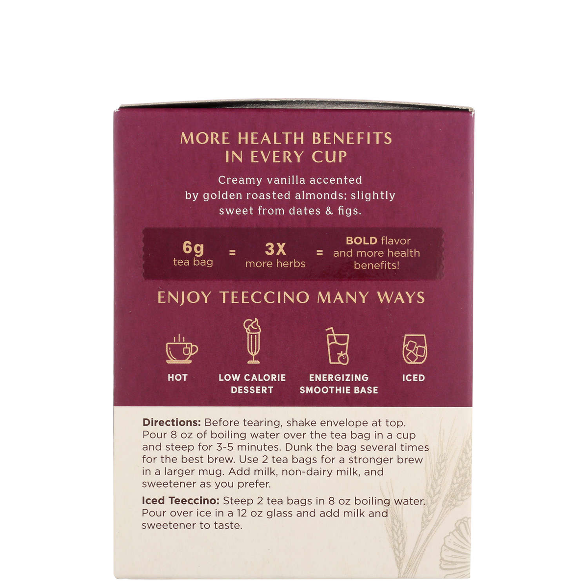 Teeccino Caffiene-Free Vanilla Nut Herbal Coffee Medium Roast - 10 Teabags