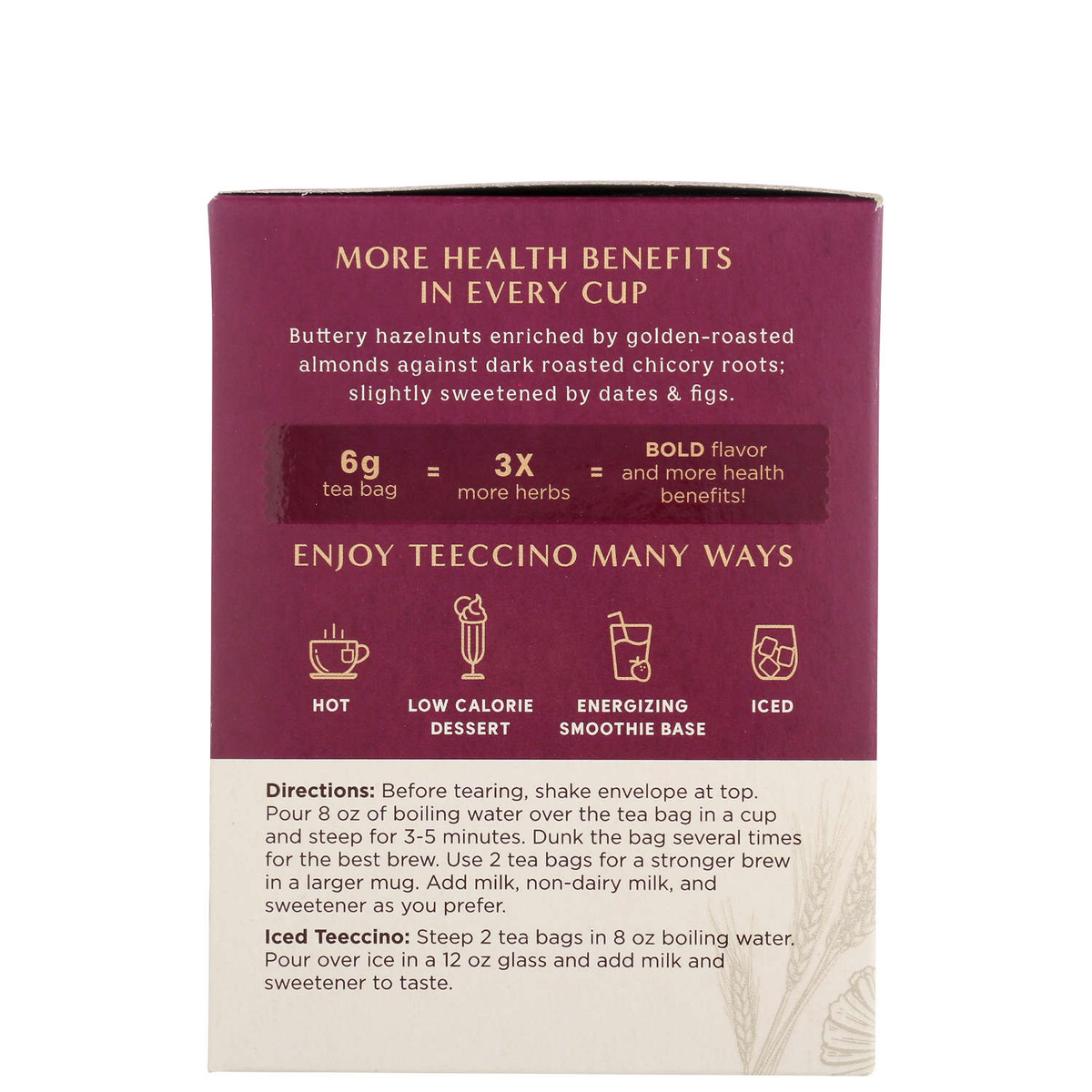 Teeccino Caffiene-Free Hazelnut Herbal Coffee Medium Roast - 10 Teebags