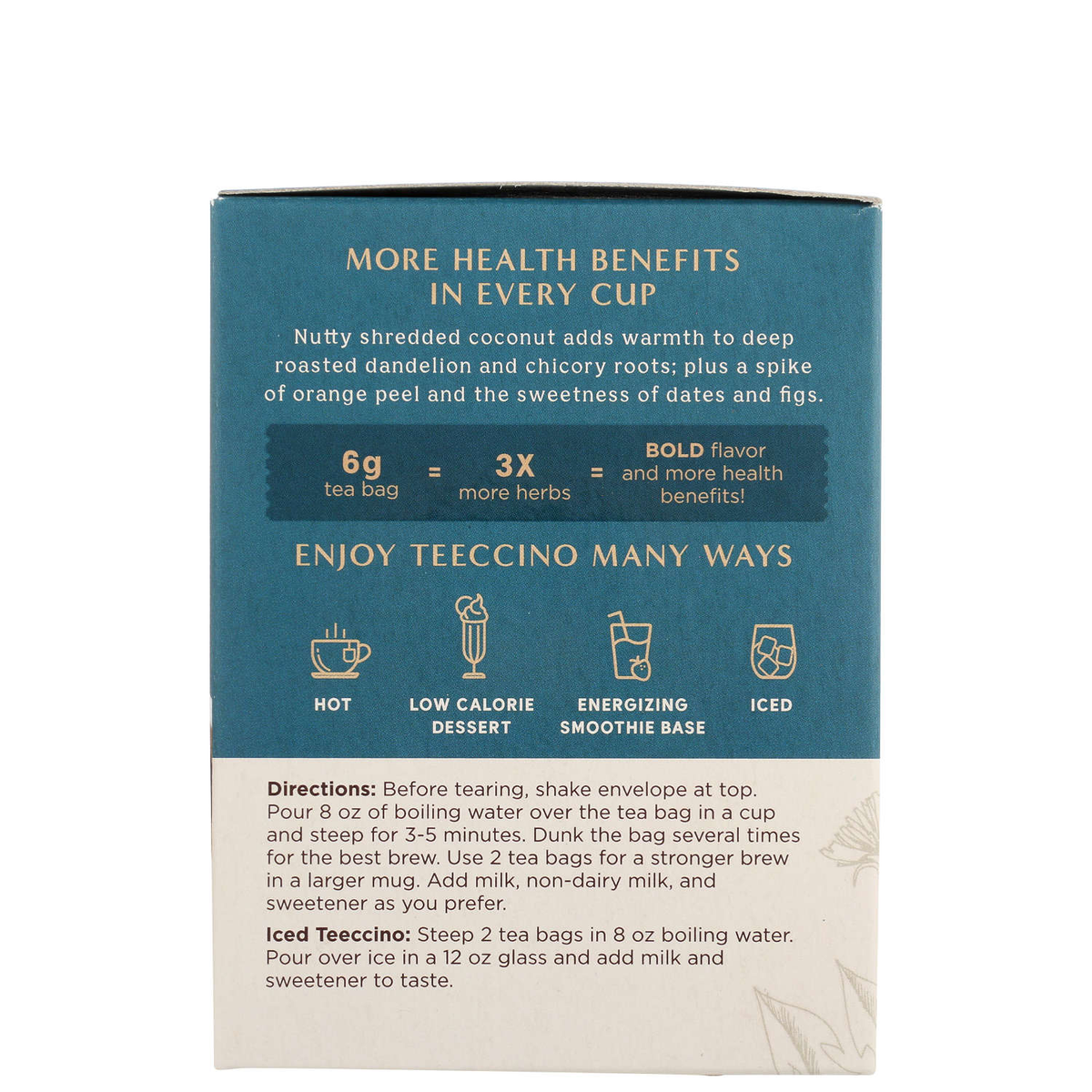 Teeccino Dandelion Coconut Roasted Herbal Tea - 10 Teabags