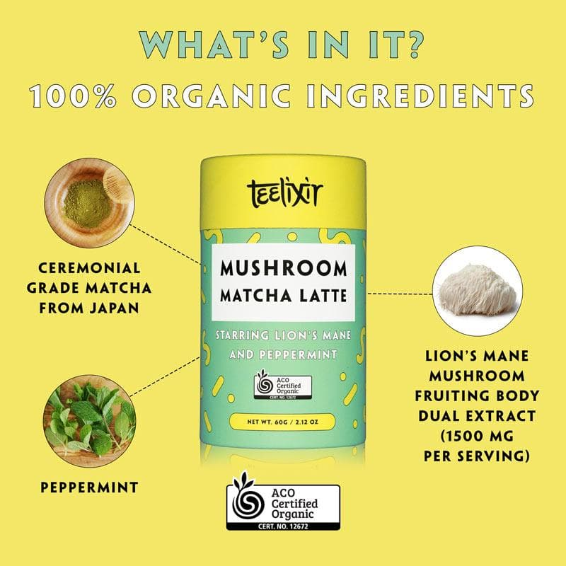 Teelixir Mushroom Matcha Latte - Lion's Mane And Peppermint 60g