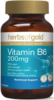 Herbs of Gold Vitamin B6 200mg 60 Tablets