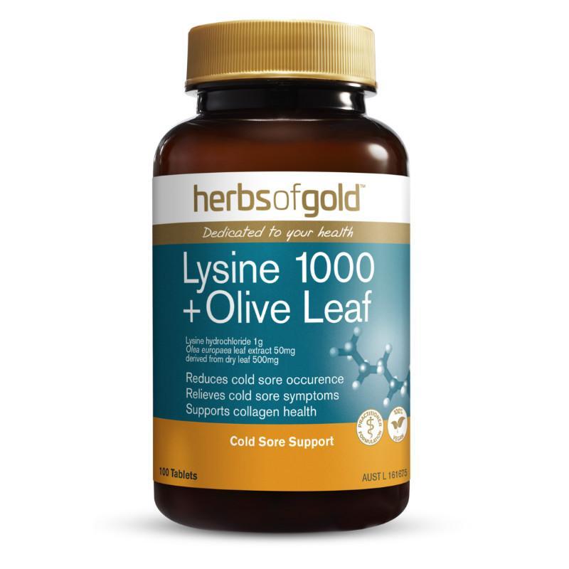 Herbs of Gold Lysine 1000 & Olive Leaf 100 Tablets