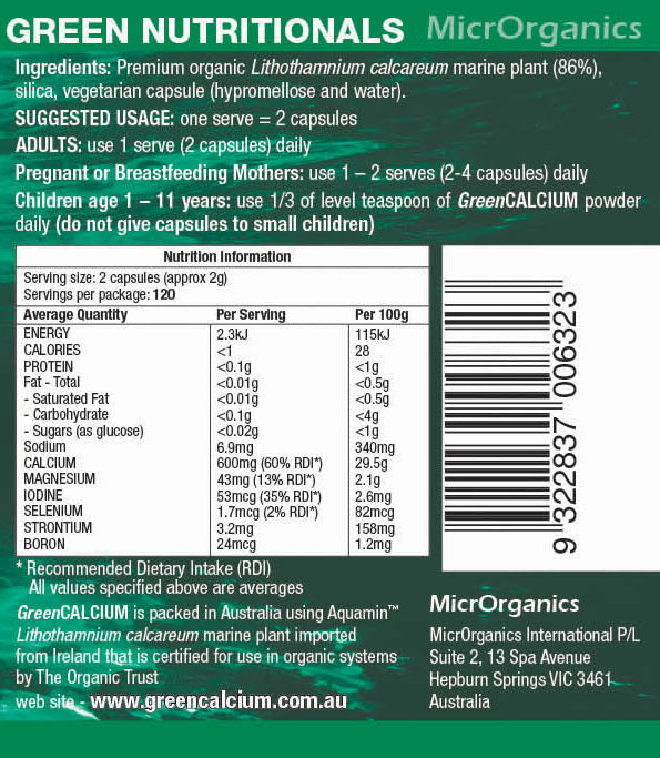Green Nutritionals Green Calcium [SZ:240 CAPSULES TYP:CAPSULES]